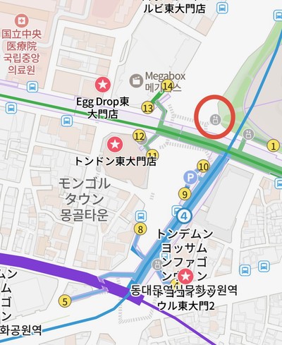 NAVERマップで見た東大門あたりの地下鉄の出口